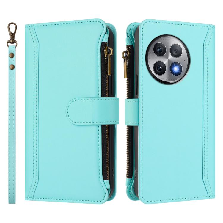 For OnePlus Ace 2 Pro 5G Magnetic Closure 9 Card Slots Zipper Leather Case with Hand Strap