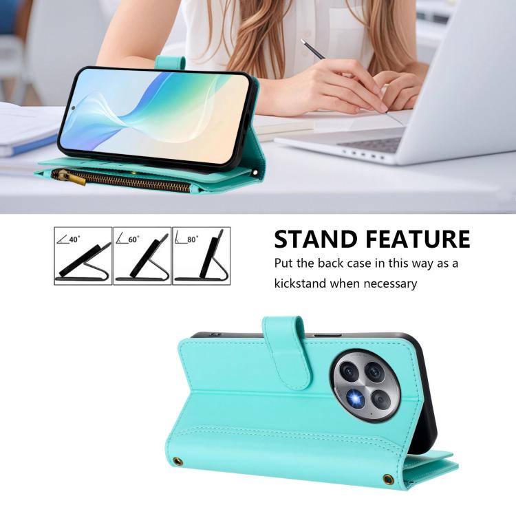 For OnePlus Ace 2 Pro 5G Magnetic Closure 9 Card Slots Zipper Leather Case with Hand Strap