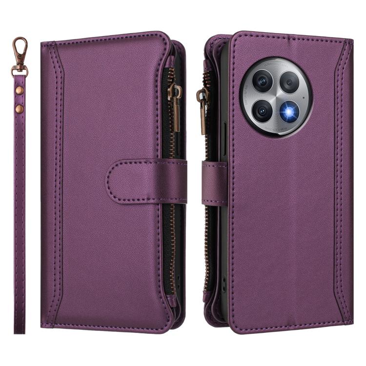 For OnePlus Ace 2 Pro 5G Magnetic Closure 9 Card Slots Zipper Leather Case with Hand Strap