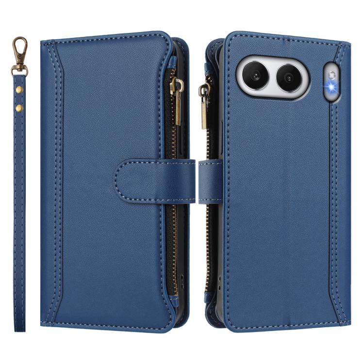 For OnePlus Nord 4 5G Global Magnetic Closure 9 Card Slots Zipper Leather Case with Hand Strap