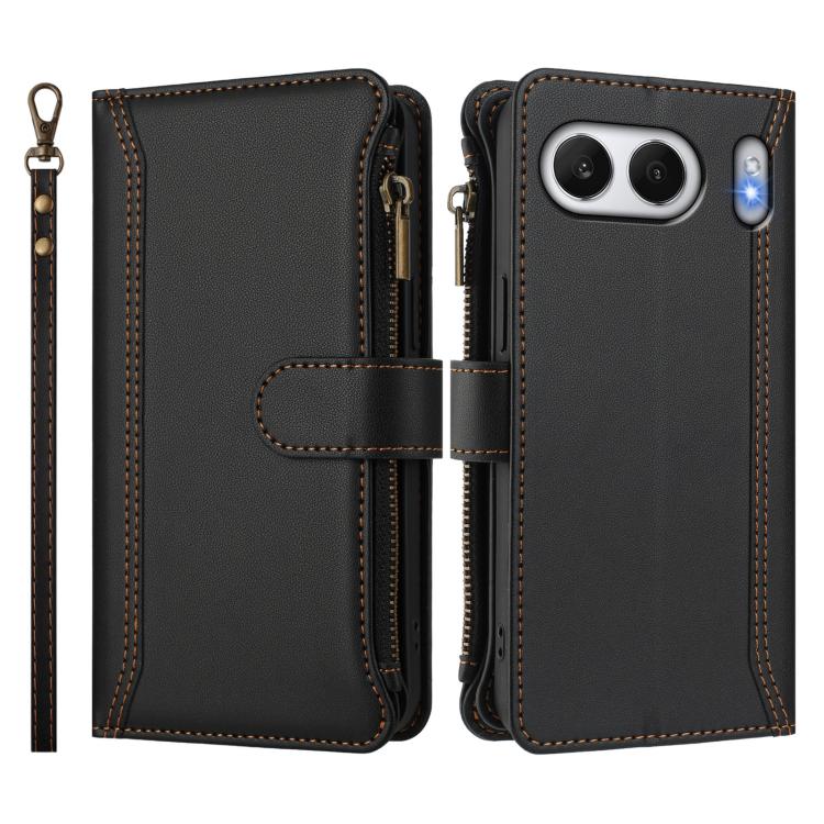 For OnePlus Nord 4 5G Global Magnetic Closure 9 Card Slots Zipper Leather Case with Hand Strap