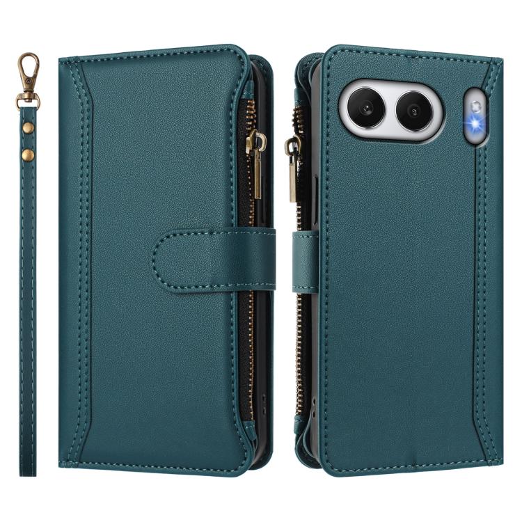 For OnePlus Nord 4 5G Global Magnetic Closure 9 Card Slots Zipper Leather Case with Hand Strap