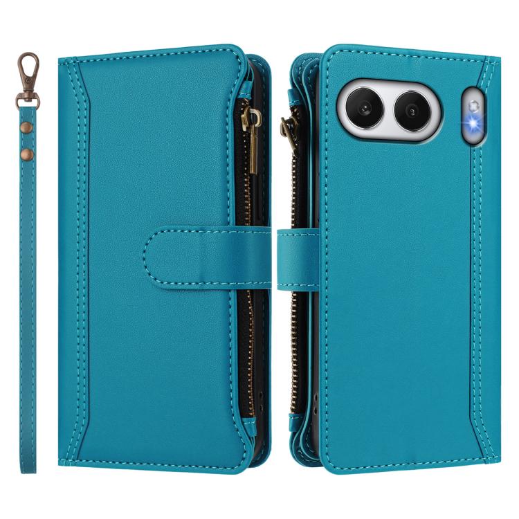 For OnePlus Nord 4 5G Global Magnetic Closure 9 Card Slots Zipper Leather Case with Hand Strap