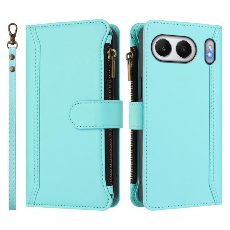 For OnePlus Nord 4 5G Global Magnetic Closure 9 Card Slots Zipper Leather Case with Hand Strap