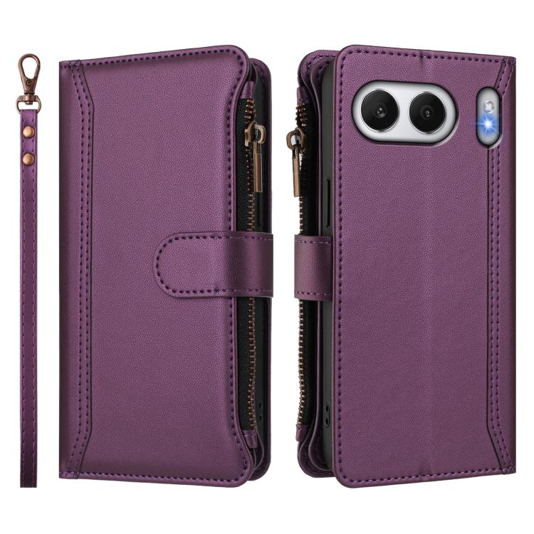 For OnePlus Nord 4 5G Global Magnetic Closure 9 Card Slots Zipper Leather Case with Hand Strap