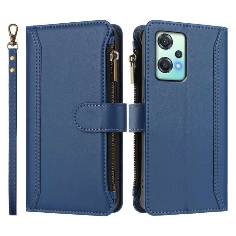 For OnePlus Nord CE 2 Lite 5G Magnetic Closure 9 Card Slots Zipper Leather Case with Hand Strap