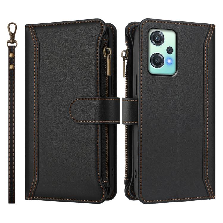 For OnePlus Nord CE 2 Lite 5G Magnetic Closure 9 Card Slots Zipper Leather Case with Hand Strap
