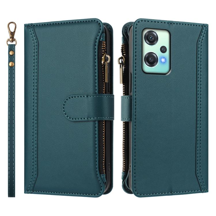 For OnePlus Nord CE 2 Lite 5G Magnetic Closure 9 Card Slots Zipper Leather Case with Hand Strap