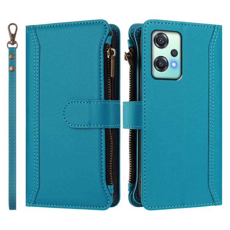 For OnePlus Nord CE 2 Lite 5G Magnetic Closure 9 Card Slots Zipper Leather Case with Hand Strap