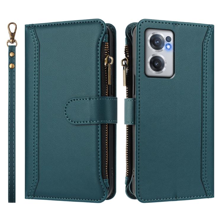 For OnePlus Nord CE 2 5G Magnetic Closure 9 Card Slots Zipper Leather Case with Hand Strap
