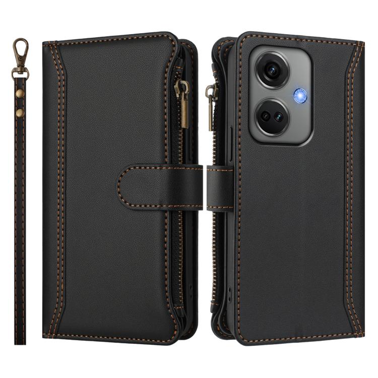 For OnePlus Nord CE3 5G India Magnetic Closure 9 Card Slots Zipper Leather Case with Hand Strap