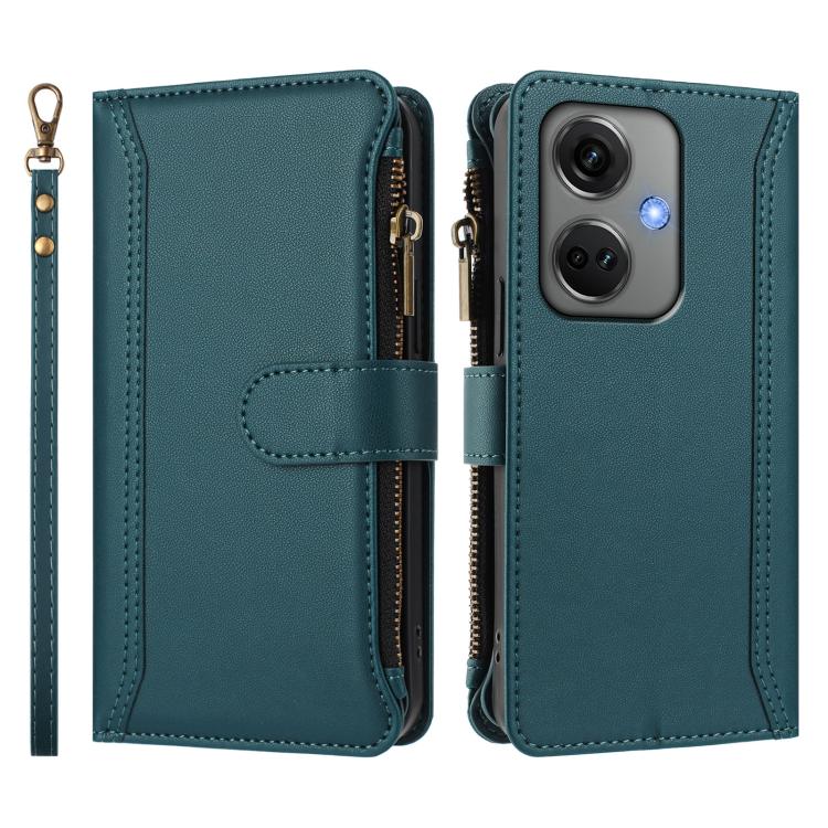 For OnePlus Nord CE3 5G India Magnetic Closure 9 Card Slots Zipper Leather Case with Hand Strap