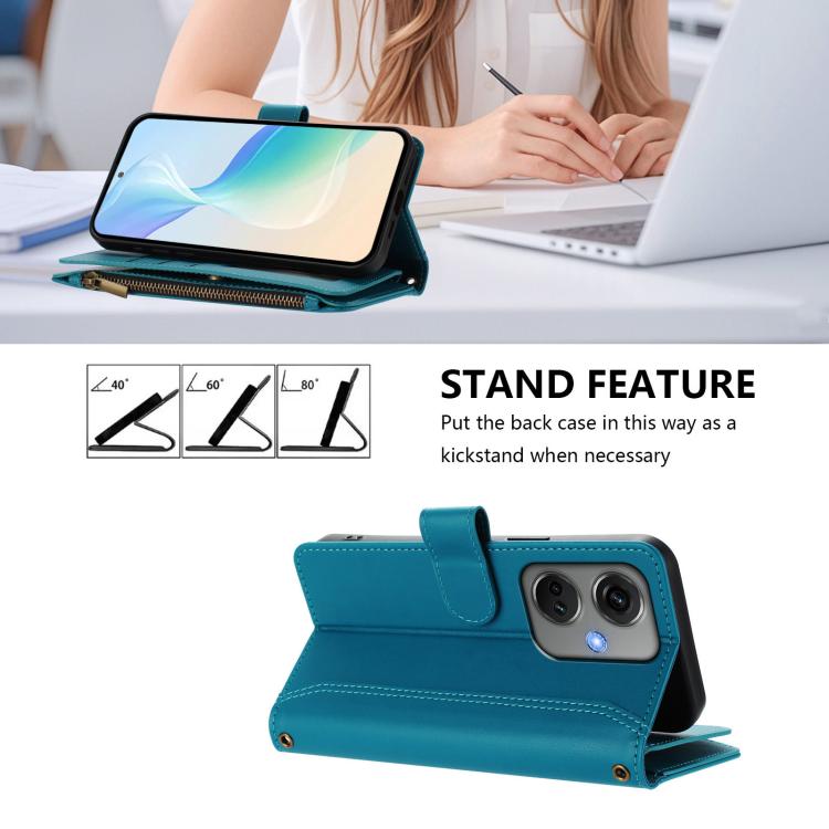 For OnePlus Nord CE3 5G India Magnetic Closure 9 Card Slots Zipper Leather Case with Hand Strap