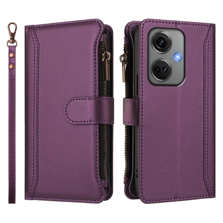 For OnePlus Nord CE3 5G India Magnetic Closure 9 Card Slots Zipper Leather Case with Hand Strap