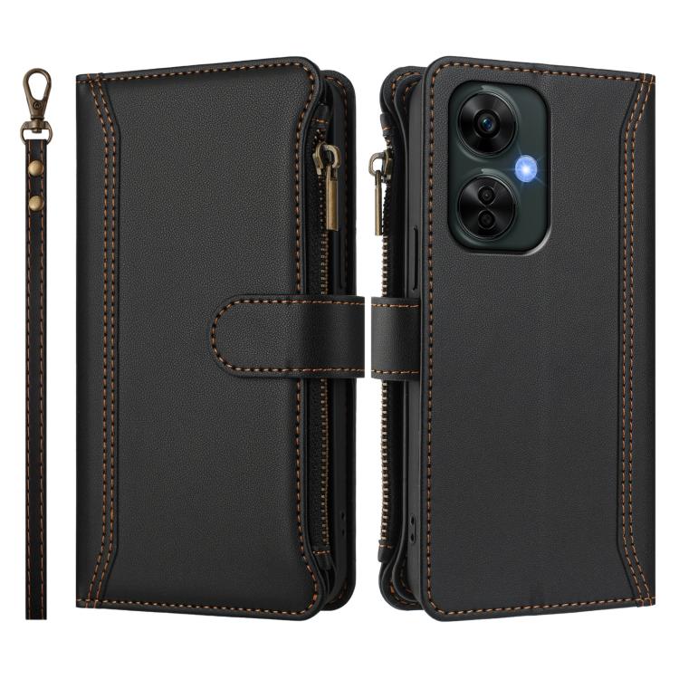 For OnePlus Nord CE 3 Lite 5G Magnetic Closure 9 Card Slots Zipper Leather Case with Hand Strap