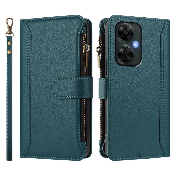 For OnePlus Nord CE 3 Lite 5G Magnetic Closure 9 Card Slots Zipper Leather Case with Hand Strap