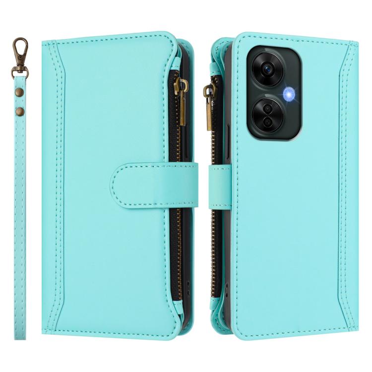 For OnePlus Nord CE 3 Lite 5G Magnetic Closure 9 Card Slots Zipper Leather Case with Hand Strap