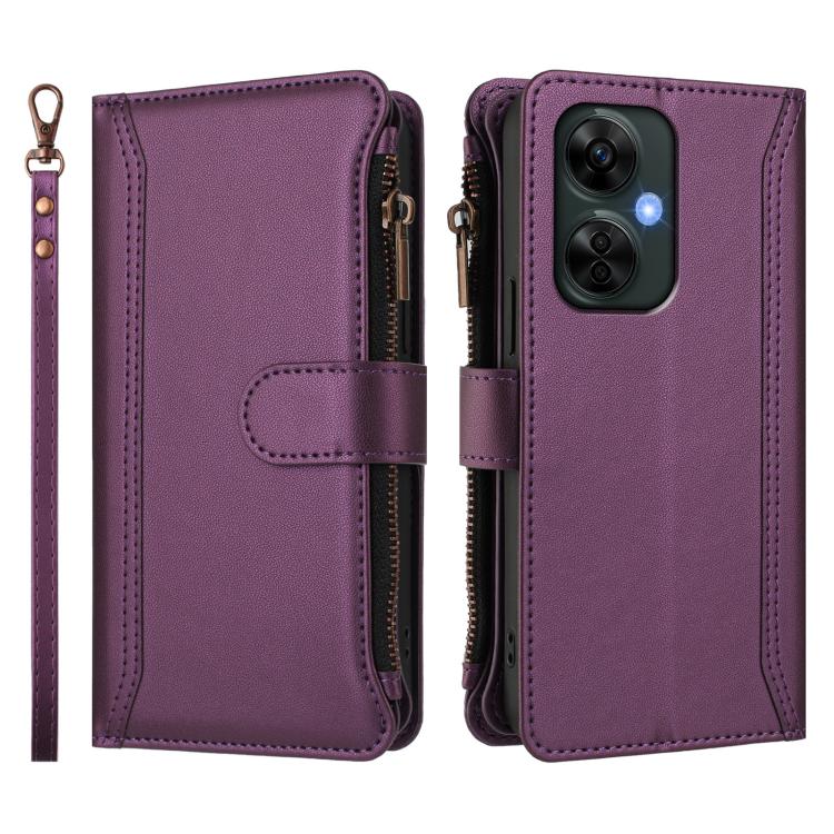 For OnePlus Nord CE 3 Lite 5G Magnetic Closure 9 Card Slots Zipper Leather Case with Hand Strap