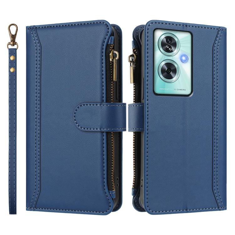 For OnePlus Nord N30 SE 5G Magnetic Closure 9 Card Slots Zipper Leather Case with Hand Strap