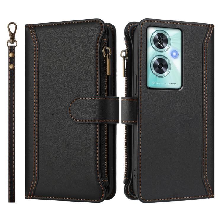 For OnePlus Nord N30 SE 5G Magnetic Closure 9 Card Slots Zipper Leather Case with Hand Strap