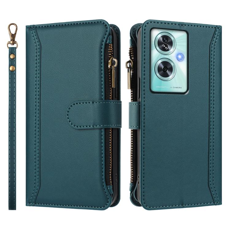 For OnePlus Nord N30 SE 5G Magnetic Closure 9 Card Slots Zipper Leather Case with Hand Strap
