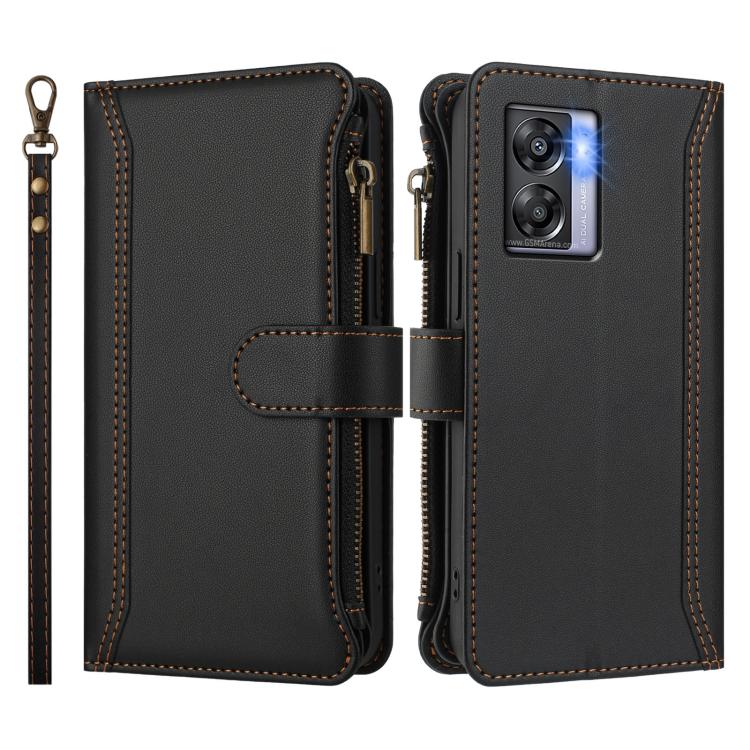 For OnePlus Nord N300 Magnetic Closure 9 Card Slots Zipper Leather Case with Hand Strap