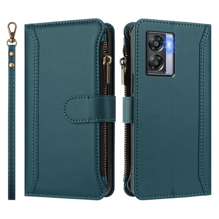 For OnePlus Nord N300 Magnetic Closure 9 Card Slots Zipper Leather Case with Hand Strap