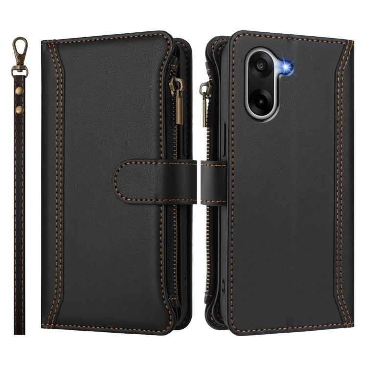For OnePlus Ace 5 Racing Magnetic Closure 9 Card Slots Zipper Leather Case with Hand Strap