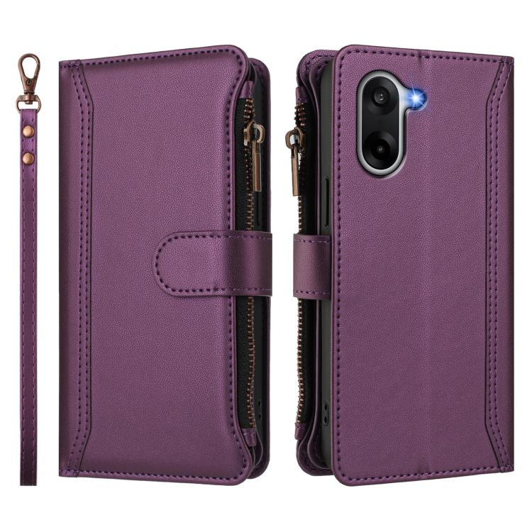For OnePlus Ace 5 Racing Magnetic Closure 9 Card Slots Zipper Leather Case with Hand Strap