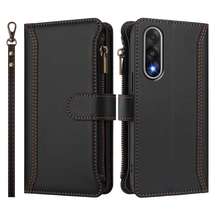 For OnePlus Ace 5 Ultra Magnetic Closure 9 Card Slots Zipper Leather Case with Hand Strap