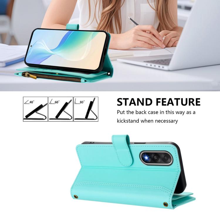For OnePlus Ace 5 Ultra Magnetic Closure 9 Card Slots Zipper Leather Case with Hand Strap