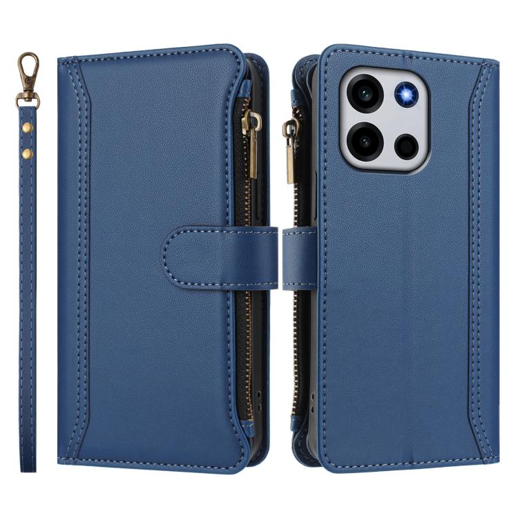 For OnePlus Turbo 6V / Turbo 6 Magnetic Closure 9 Card Slots Zipper Leather Case with Hand Strap