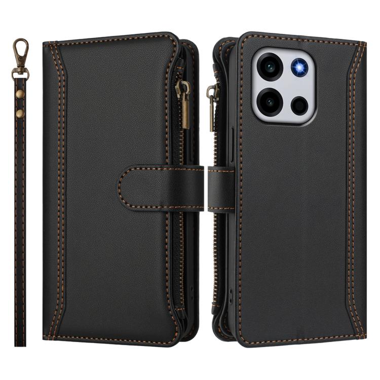 For OnePlus Turbo 6V / Turbo 6 Magnetic Closure 9 Card Slots Zipper Leather Case with Hand Strap