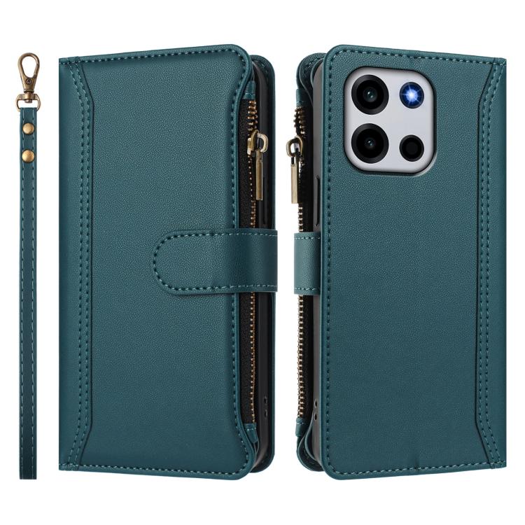 For OnePlus Turbo 6V / Turbo 6 Magnetic Closure 9 Card Slots Zipper Leather Case with Hand Strap