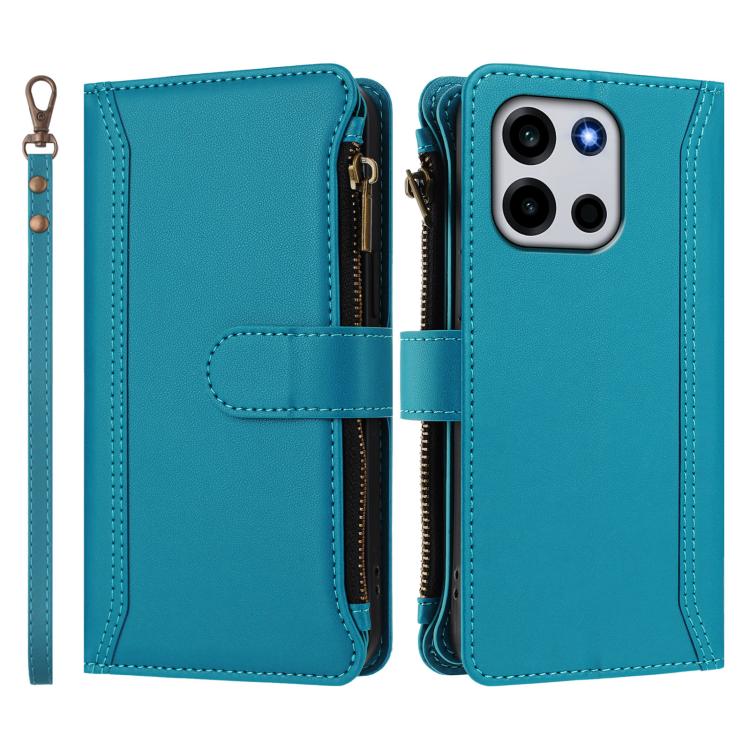 For OnePlus Turbo 6V / Turbo 6 Magnetic Closure 9 Card Slots Zipper Leather Case with Hand Strap