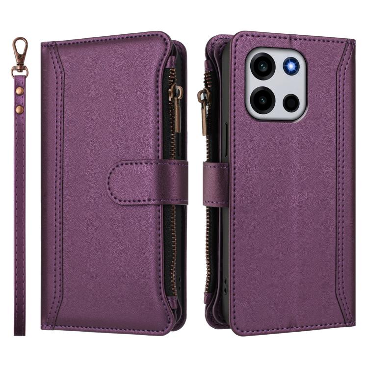 For OnePlus Turbo 6V / Turbo 6 Magnetic Closure 9 Card Slots Zipper Leather Case with Hand Strap