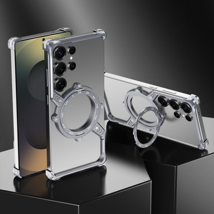 For Samsung Galaxy S25 Ultra 5G S Shaped 360 Holder Airbag Frameless Metal Phone Case
