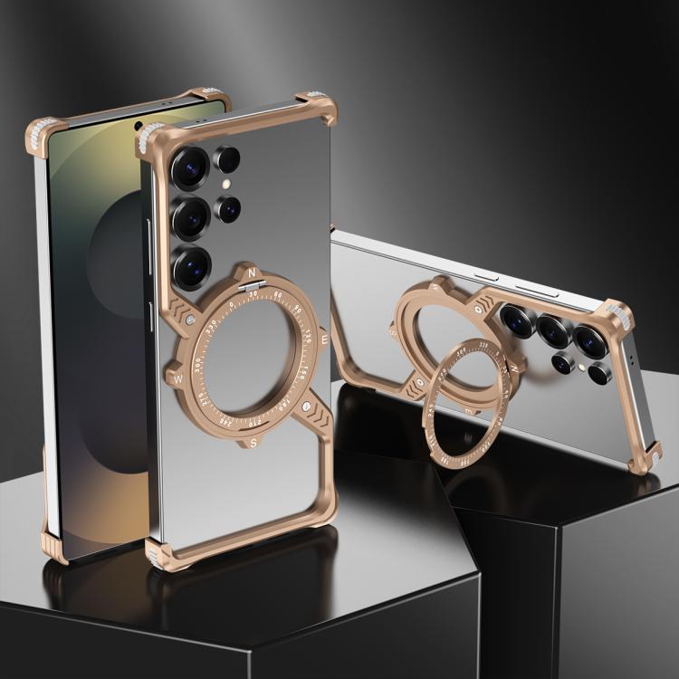 For Samsung Galaxy S23 Ultra 5G S Shaped 360 Holder Airbag Frameless Metal Phone Case
