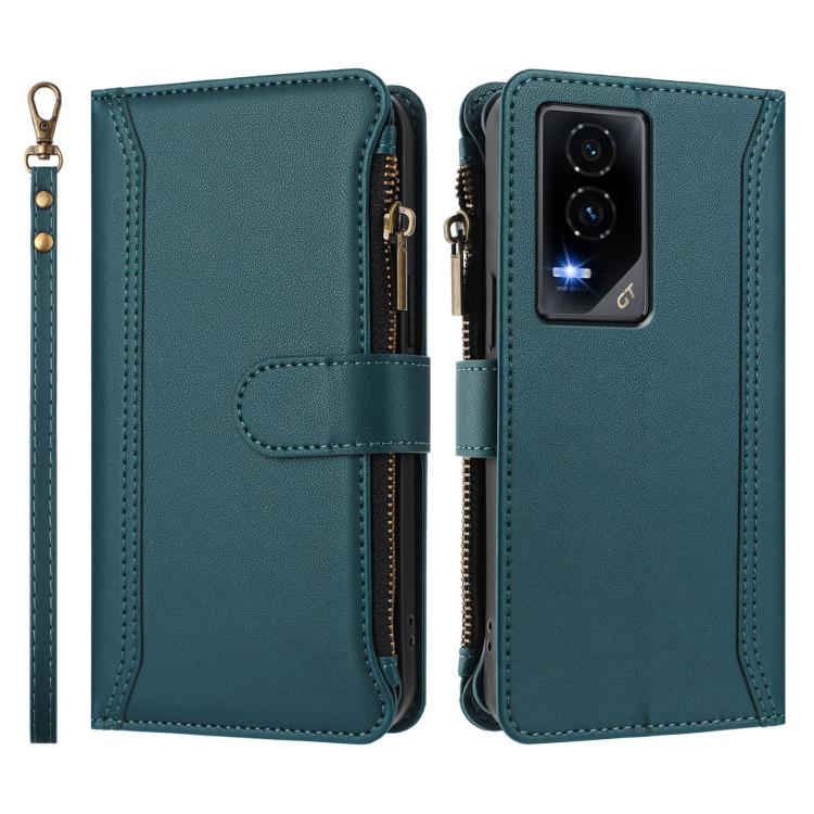 For Honor GT 5G Magnetic Closure 9 Card Slots Zipper Leather Case with Hand Strap
