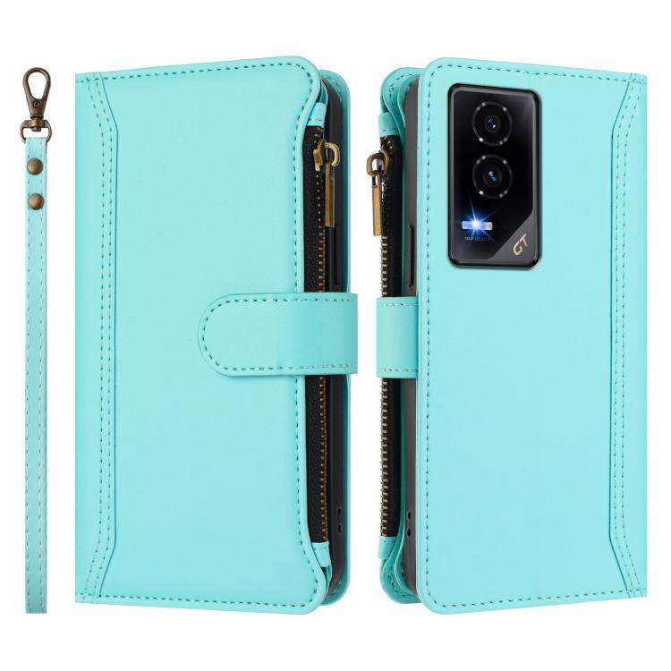 For Honor GT 5G Magnetic Closure 9 Card Slots Zipper Leather Case with Hand Strap