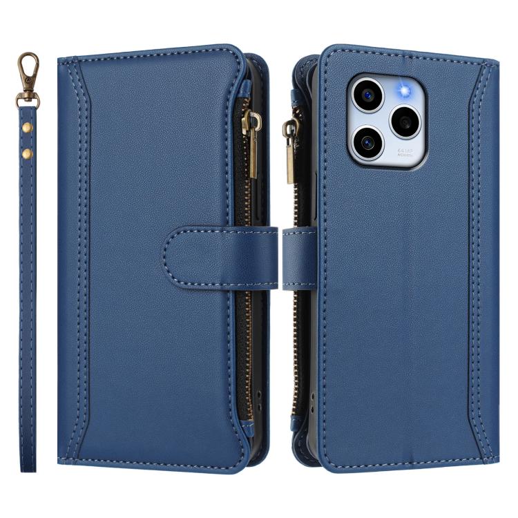 For Honor 60 SE 5G Magnetic Closure 9 Card Slots Zipper Leather Case with Hand Strap