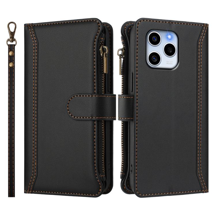 For Honor 60 SE 5G Magnetic Closure 9 Card Slots Zipper Leather Case with Hand Strap