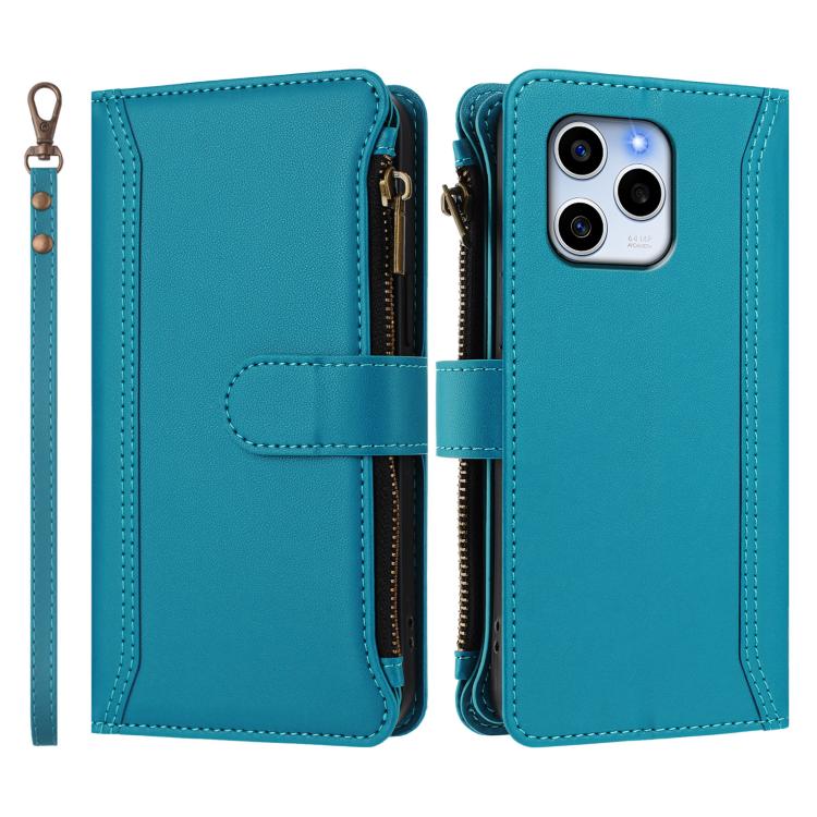 For Honor 60 SE 5G Magnetic Closure 9 Card Slots Zipper Leather Case with Hand Strap