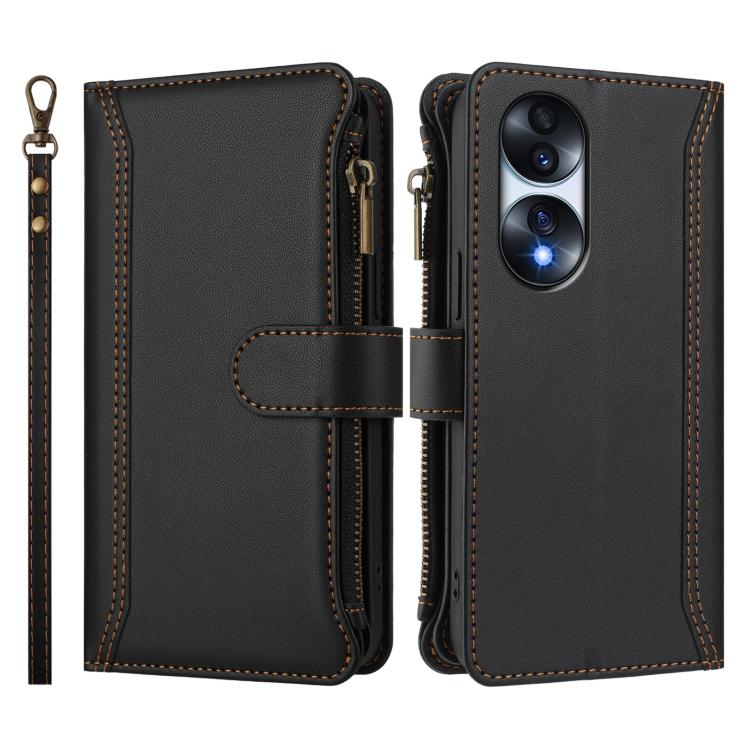 For Honor 70 Pro 5G Magnetic Closure 9 Card Slots Zipper Leather Case with Hand Strap