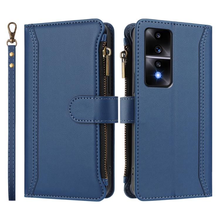 For Honor 80 GT 5G Magnetic Closure 9 Card Slots Zipper Leather Case with Hand Strap