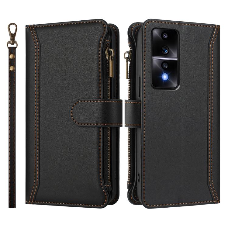 For Honor 80 GT 5G Magnetic Closure 9 Card Slots Zipper Leather Case with Hand Strap