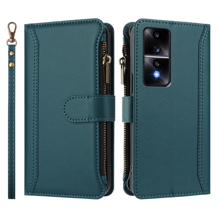 For Honor 80 GT 5G Magnetic Closure 9 Card Slots Zipper Leather Case with Hand Strap