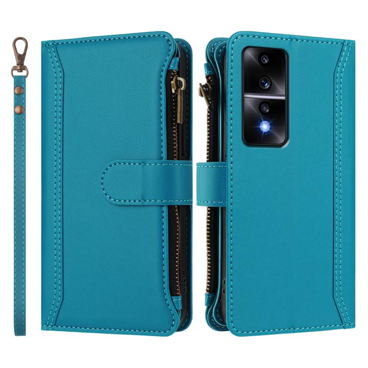 For Honor 80 GT 5G Magnetic Closure 9 Card Slots Zipper Leather Case with Hand Strap