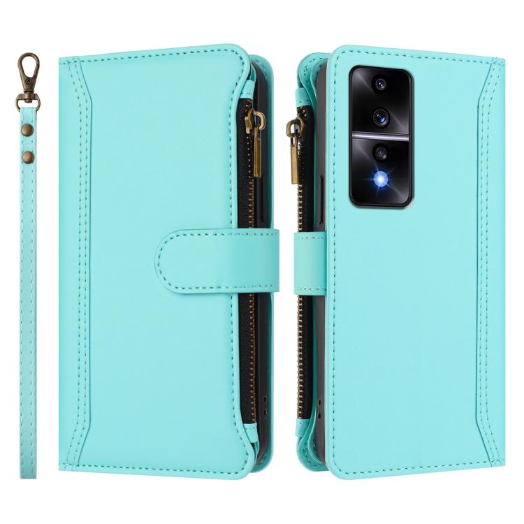 For Honor 80 GT 5G Magnetic Closure 9 Card Slots Zipper Leather Case with Hand Strap