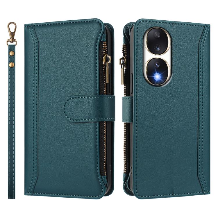 For Honor 90 5G Magnetic Closure 9 Card Slots Zipper Leather Case with Hand Strap